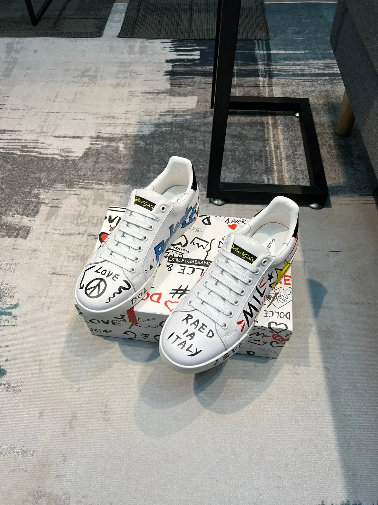 Dolce & Gabbana NS1 Graffiti White Leather Lifestyle Sneakers 5