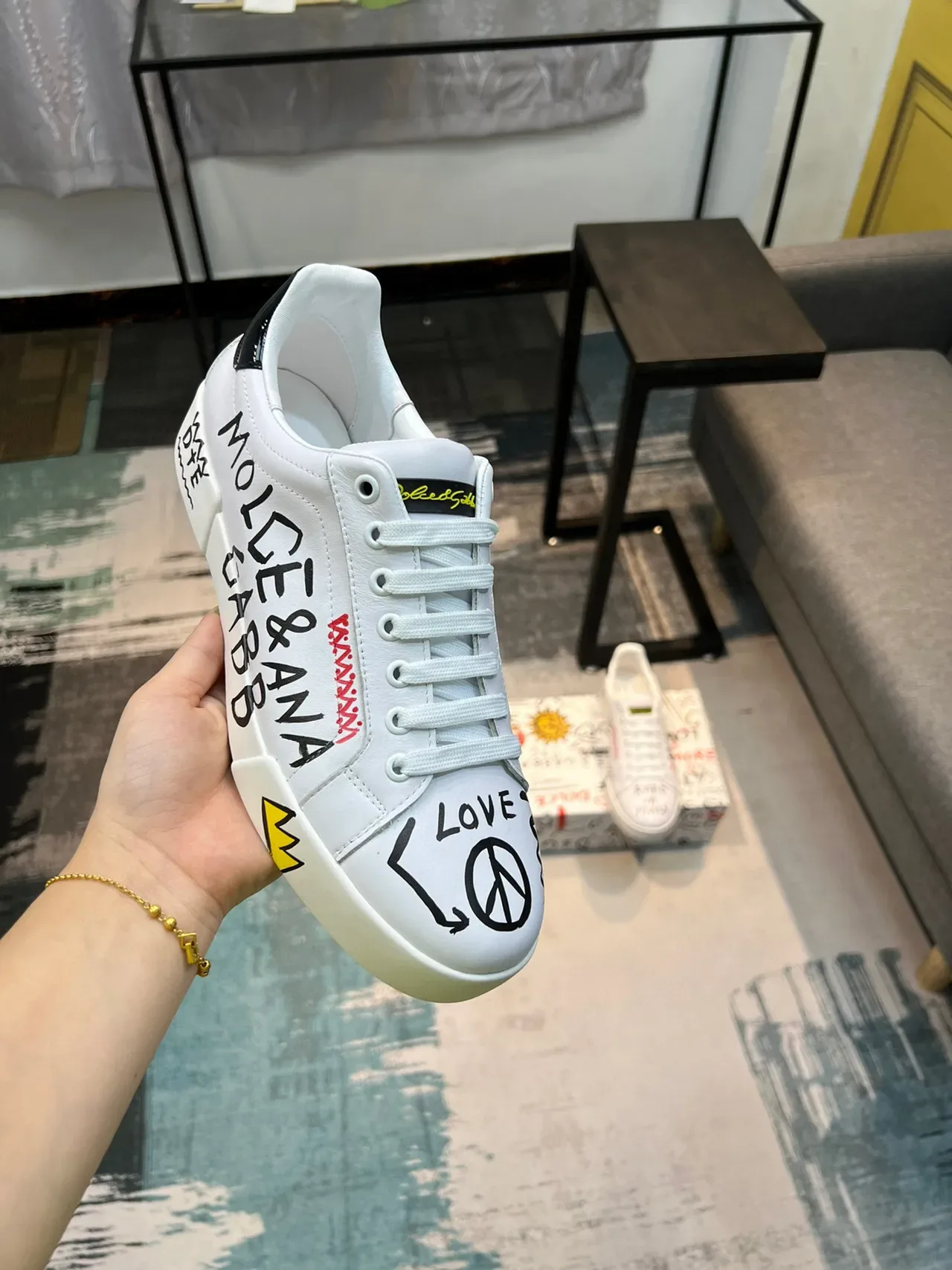 Dolce & Gabbana NS1 Graffiti White Leather Lifestyle Sneakers 6