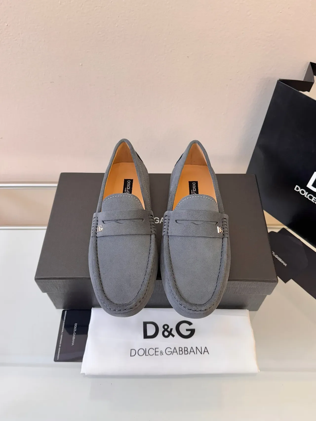 Dolce & Gabbana mocassin penny gris beige suède bride 6