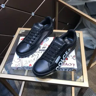 Dolce & Gabbana Portofino Black Low-Top Smooth Leather-Like Upper Lifestyle Sneakers