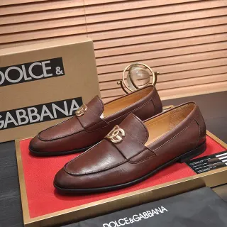Dolce & Gabbana Portofino 棕色金色皮革 DG 马衔扣 乐福鞋