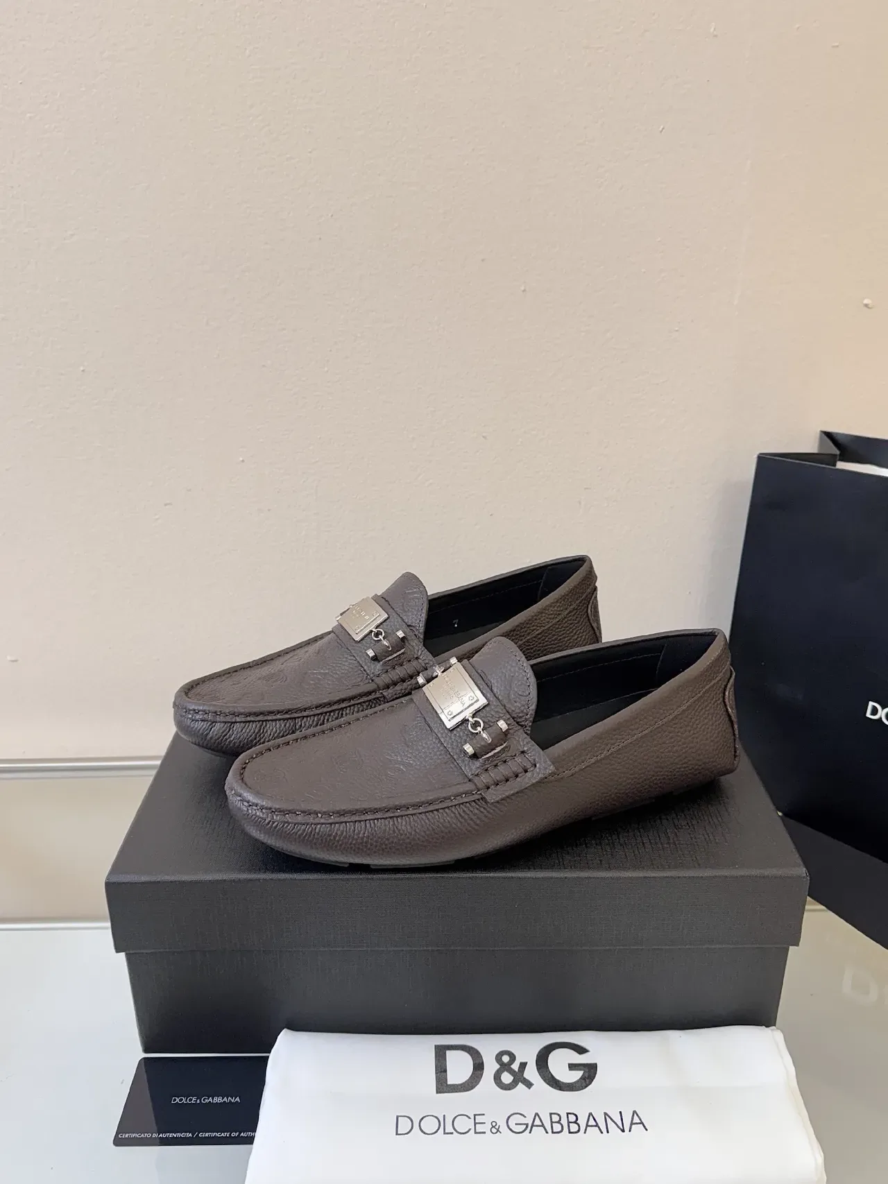 Dolce & Gabbana Portofino Marron Cuir Granulé avec Mors Mocasins 2