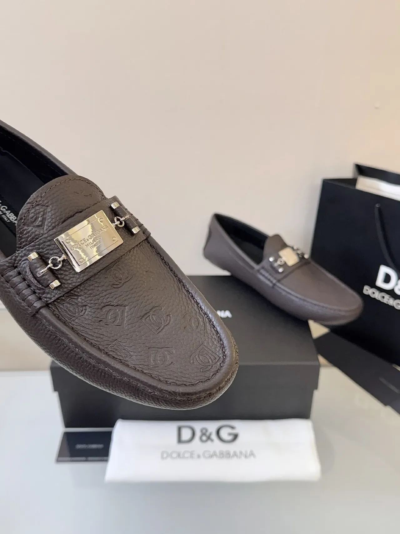 Dolce & Gabbana Portofino Marron Cuir Granulé avec Mors Mocasins 3
