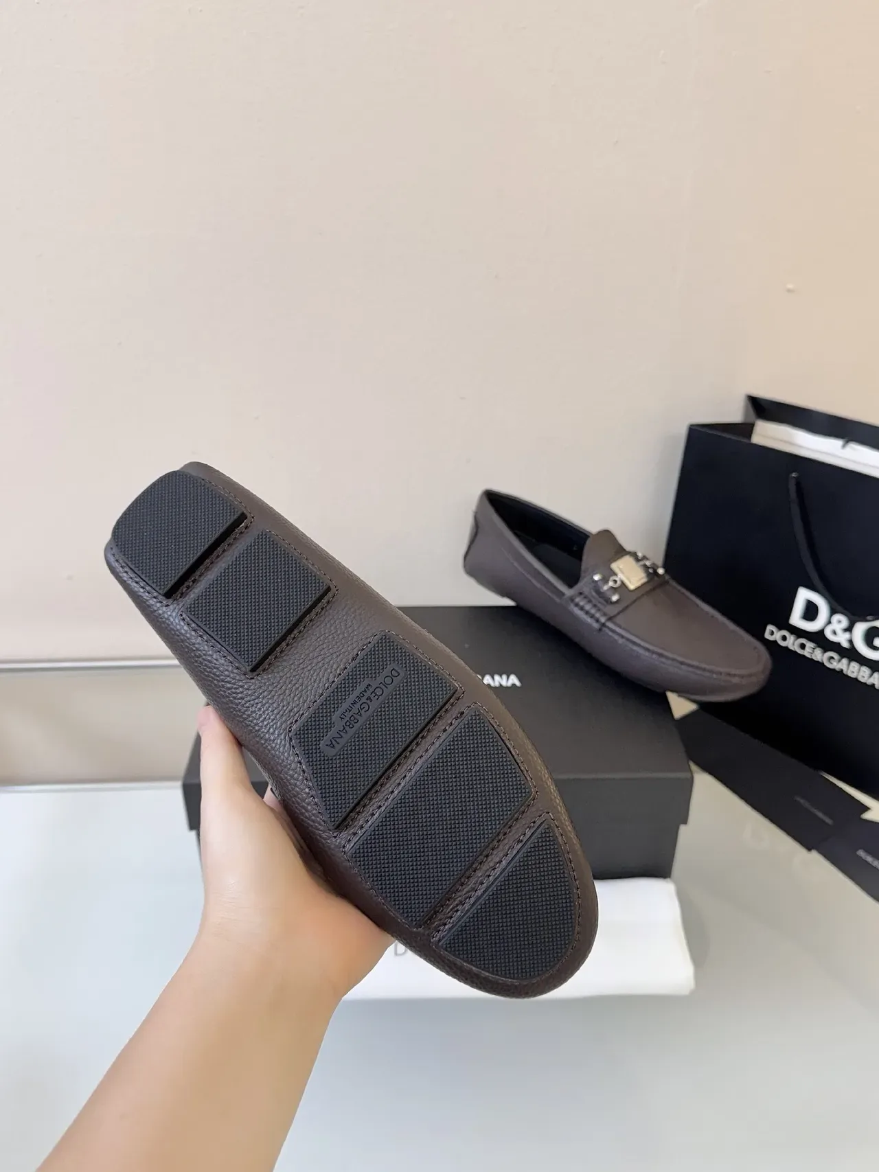 Dolce & Gabbana Portofino Marron Cuir Granulé avec Mors Mocasins 5