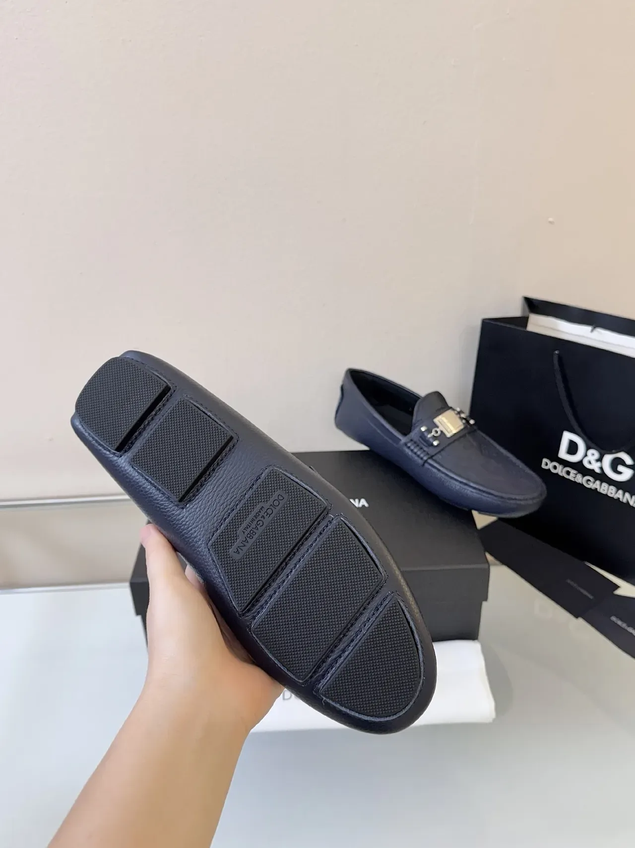 Dolce & Gabbana Portofino Bleu Marine Cuir Embossé Mocassin 5