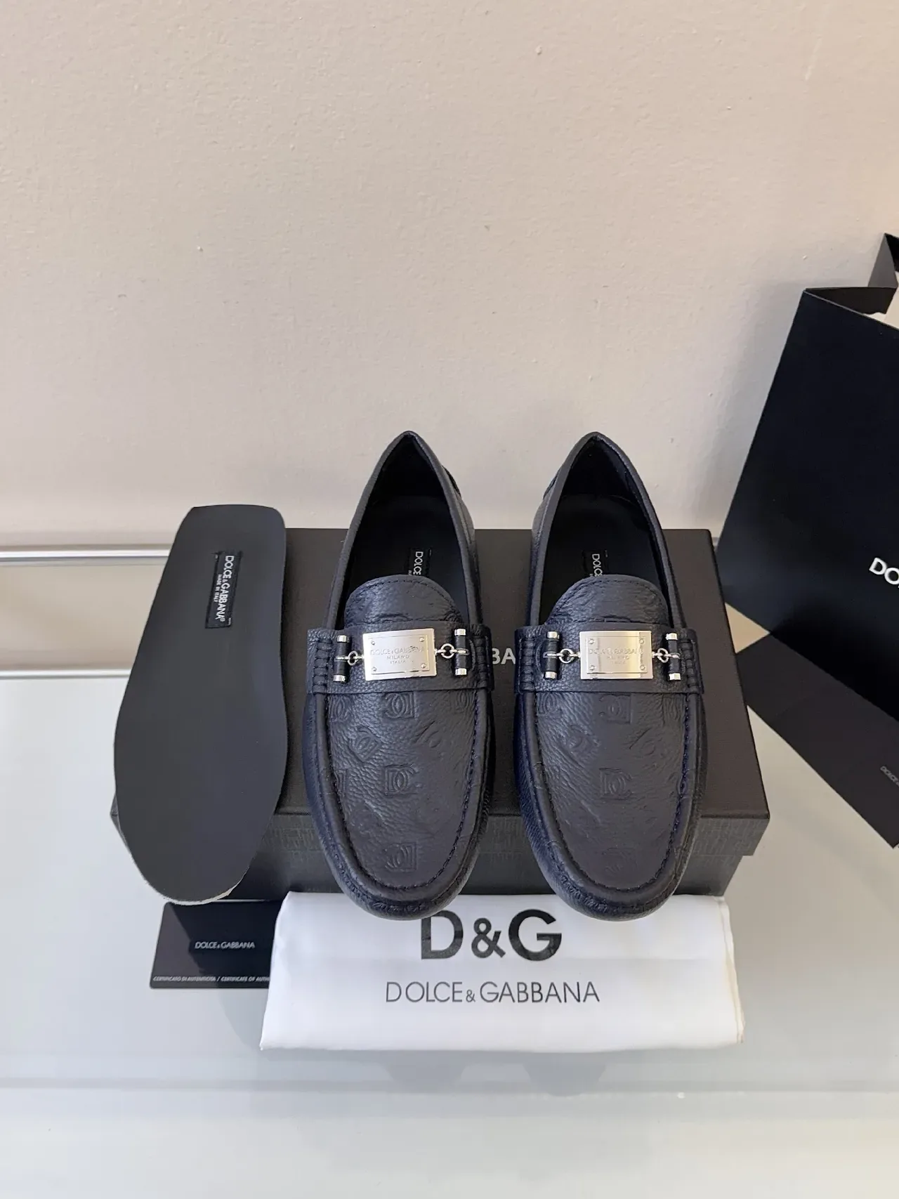Dolce & Gabbana Portofino Bleu Marine Cuir Embossé Mocassin 6
