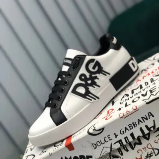 Dolce & Gabbana Portofino White Black Low-Top Logo-Appliqué Lifestyle Sneakers