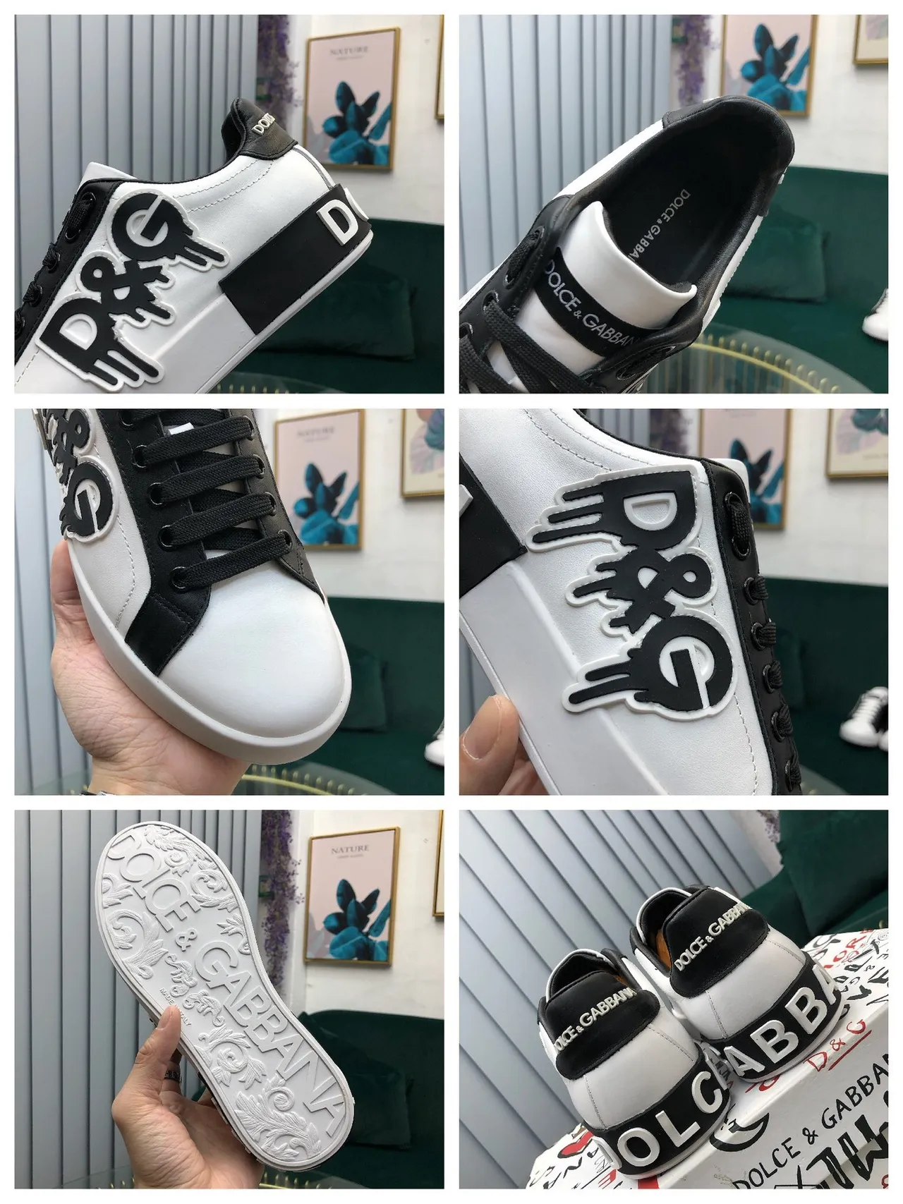 Dolce & Gabbana Portofino Blanc Noir Low-Top Logo-Appliqué Baskets Lifestyle 2