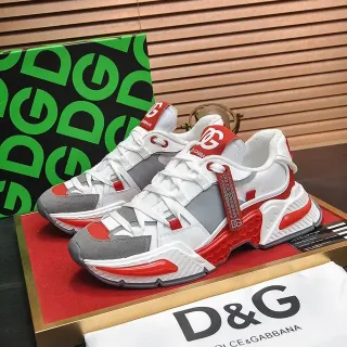 Dolce & Gabbana Runner White Red Sole Layered Synthetic Upper Chunky Sneakers