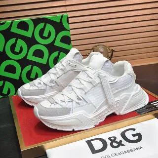 Dolce & Gabbana 白灰色鞋底网布和麂皮拼色厚底运动鞋