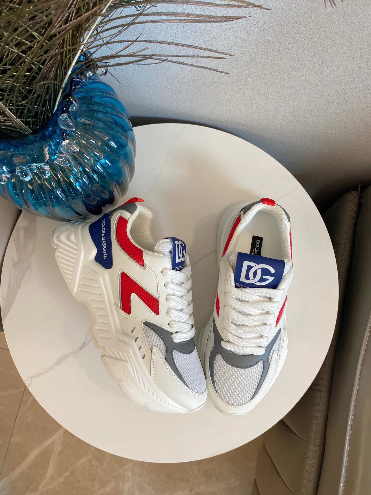 Dolce & Gabbana Chaussures blanches rouges color-block mesh et synthétique à l'empeigne chunky sneakers 9