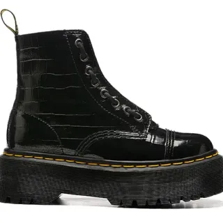 Dr. Martens Botas Martin Negro Amarillo Brillante Cuero con Grabado de Cocodrilo Suela de Plataforma