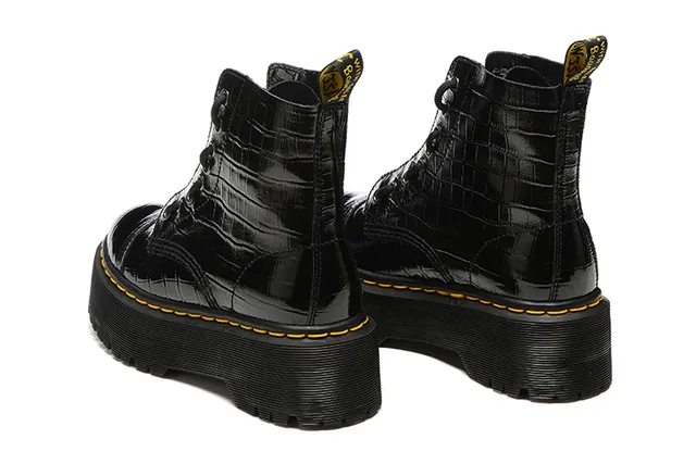 Dr. Martens Botas Martin Negro Amarillo Brillante Cuero con Grabado de Cocodrilo Suela de Plataforma 3