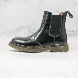 Dr. Martens Chelsea Boot Black Beige Glossy Leather Elastic Side Gussets Chelsea Boots