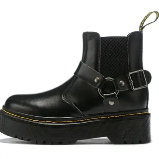 Dr. Martens Jadon Black Yellow Platform Sole Buckle Harness Strap Ankle Boots