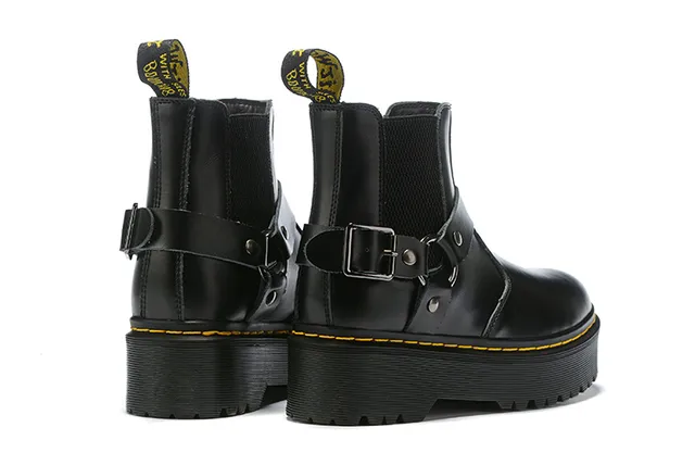 Dr. Martens Jadon Black Yellow Platform Sole Buckle Harness Strap Ankle Boots 4