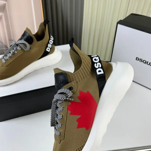 Dsquared2 Beige Red Knit Sock-Fit Upper Maple Leaf Graphic Lifestyle Sneakers 5