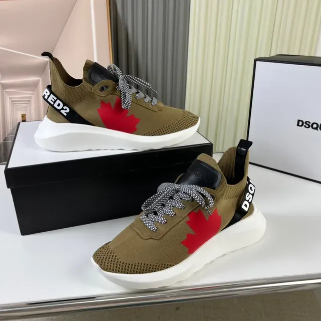 Dsquared2 Beige Red Knit Sock-Fit Upper Maple Leaf Graphic Lifestyle Sneakers 7