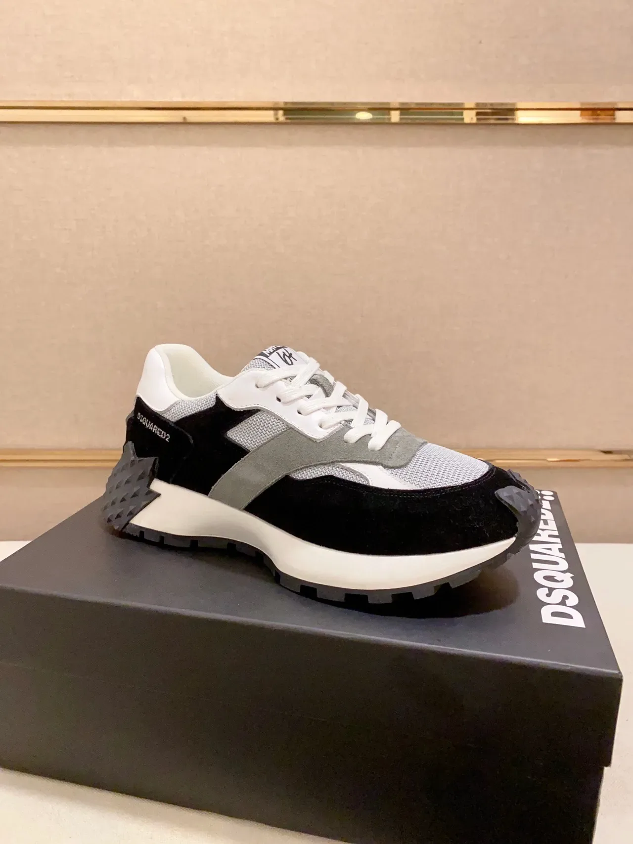 Dsquared2 ICON Sneakers Chunky Layered Noir Gris Blanc 6