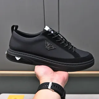 Emporio Armani Black White Matte Leather/synthetic Upper Metallic Eagle Logo Detail Lifestyle Sneakers