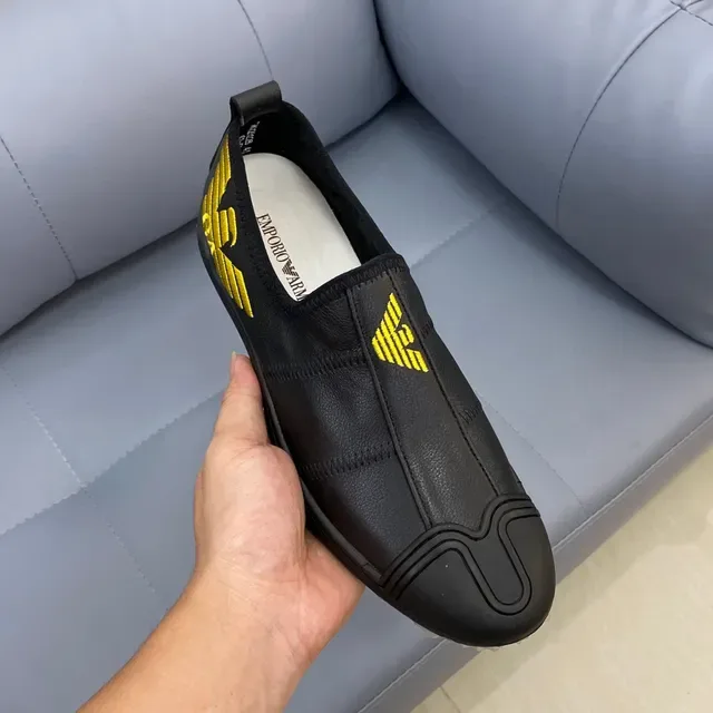 Emporio Armani Black Yellow Leather Slip-On Embroidered Eagle Logo Loafer 5