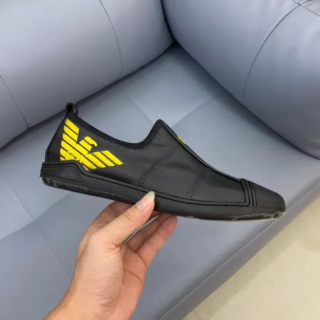 Emporio Armani Black Yellow Leather Slip-On Embroidered Eagle Logo Loafer 6
