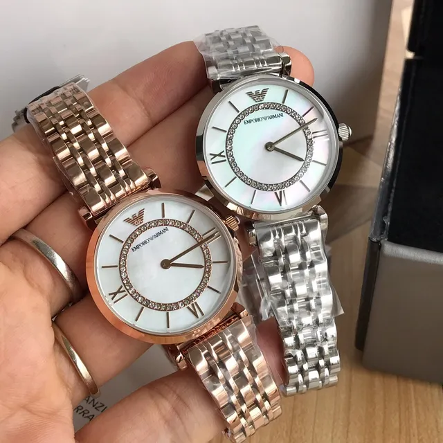 Emporio Armani Classic Argent Blanc Boîtier Rond Cadran Matière Perlière Quartz 6