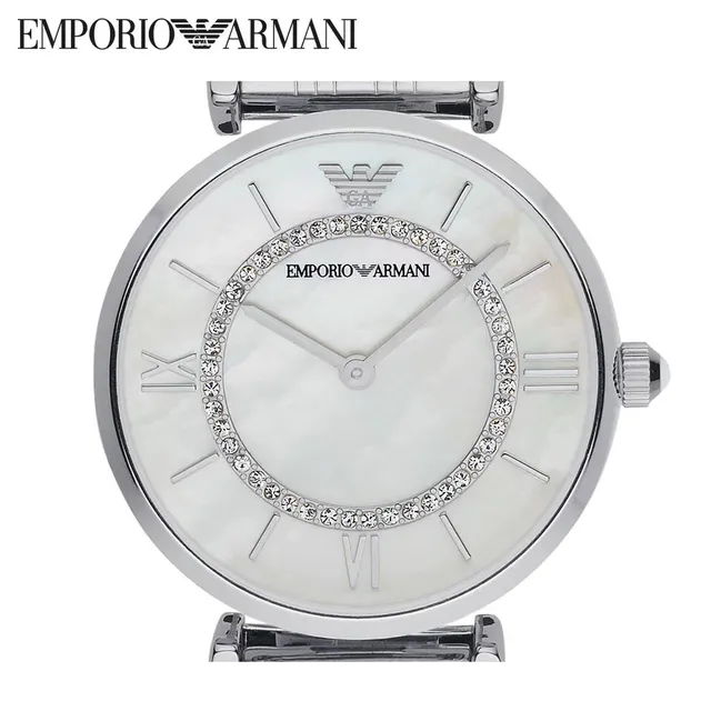 Emporio Armani Classic Argent Blanc Boîtier Rond Cadran Matière Perlière Quartz 7