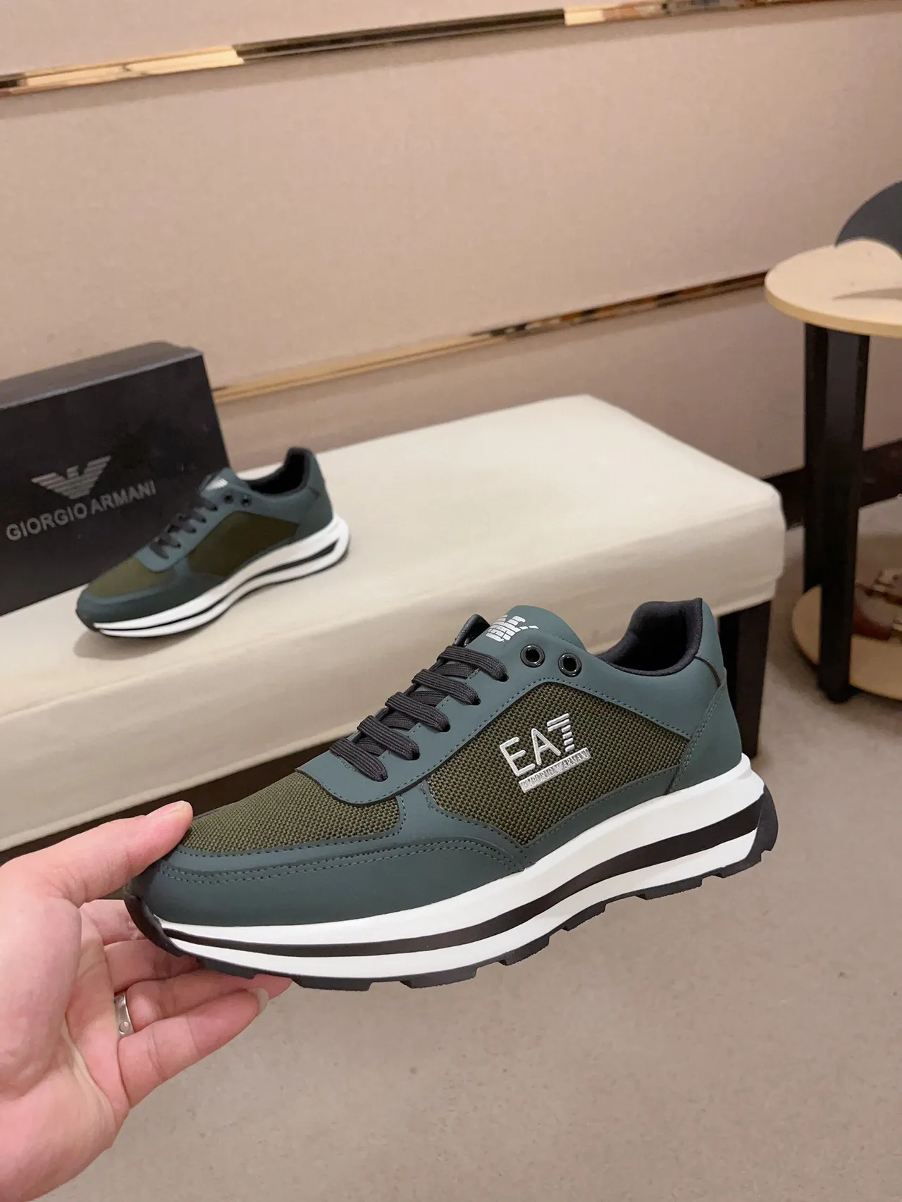 Emporio Armani EA7 Two-Tone Green and White Lifestyle Sneaker 4