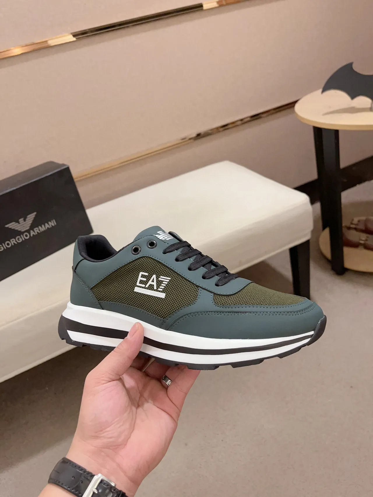 Emporio Armani EA7 Two-Tone Green and White Lifestyle Sneaker 5