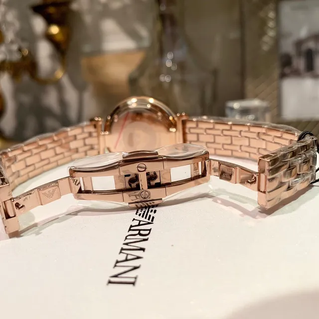 Emporio Armani Gold White Rose Metal Baguette-Cut Crystal Bezel Quartz Watch 2