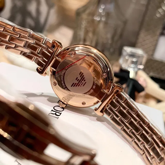 Emporio Armani Gold White Rose Metal Baguette-Cut Crystal Bezel Quartz Watch 3