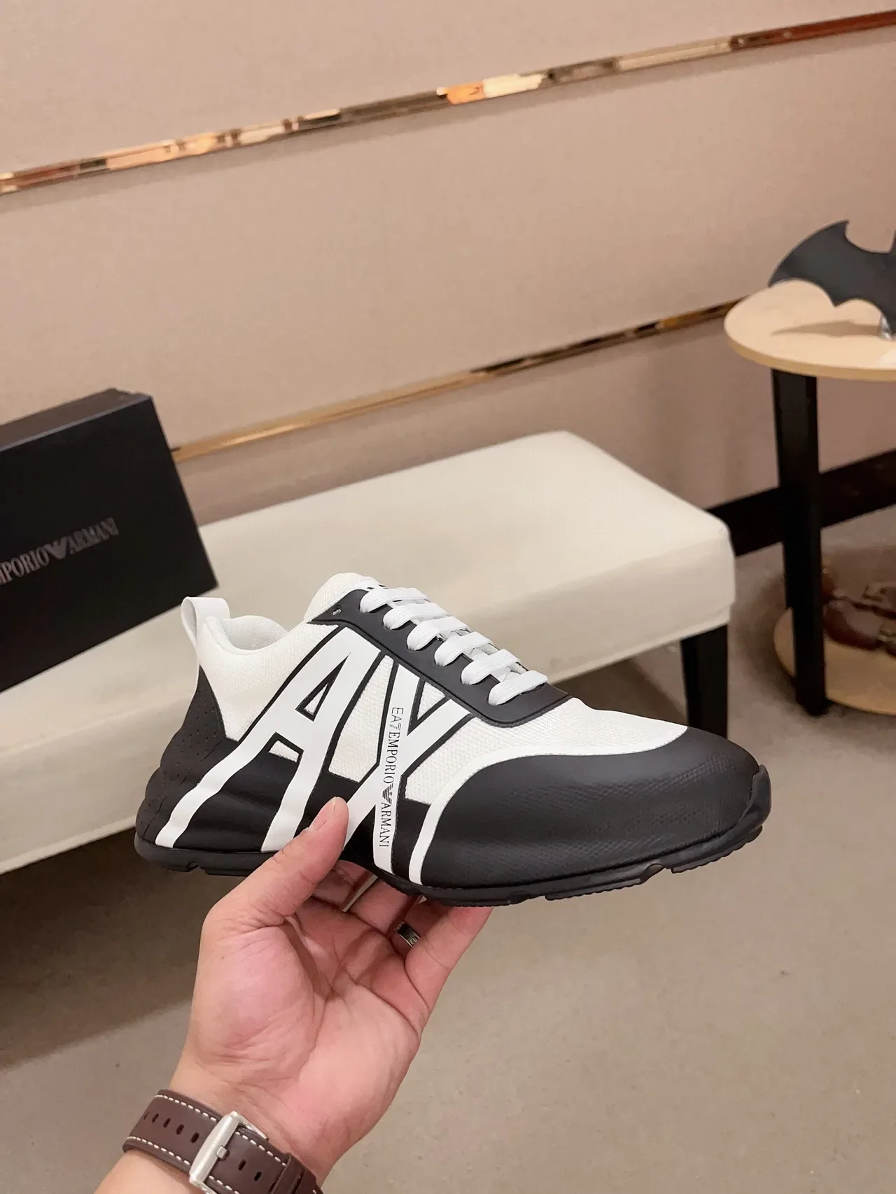 Emporio Armani Lifestyle Sneaker Black and White Monochrome Logo Sneaker 4
