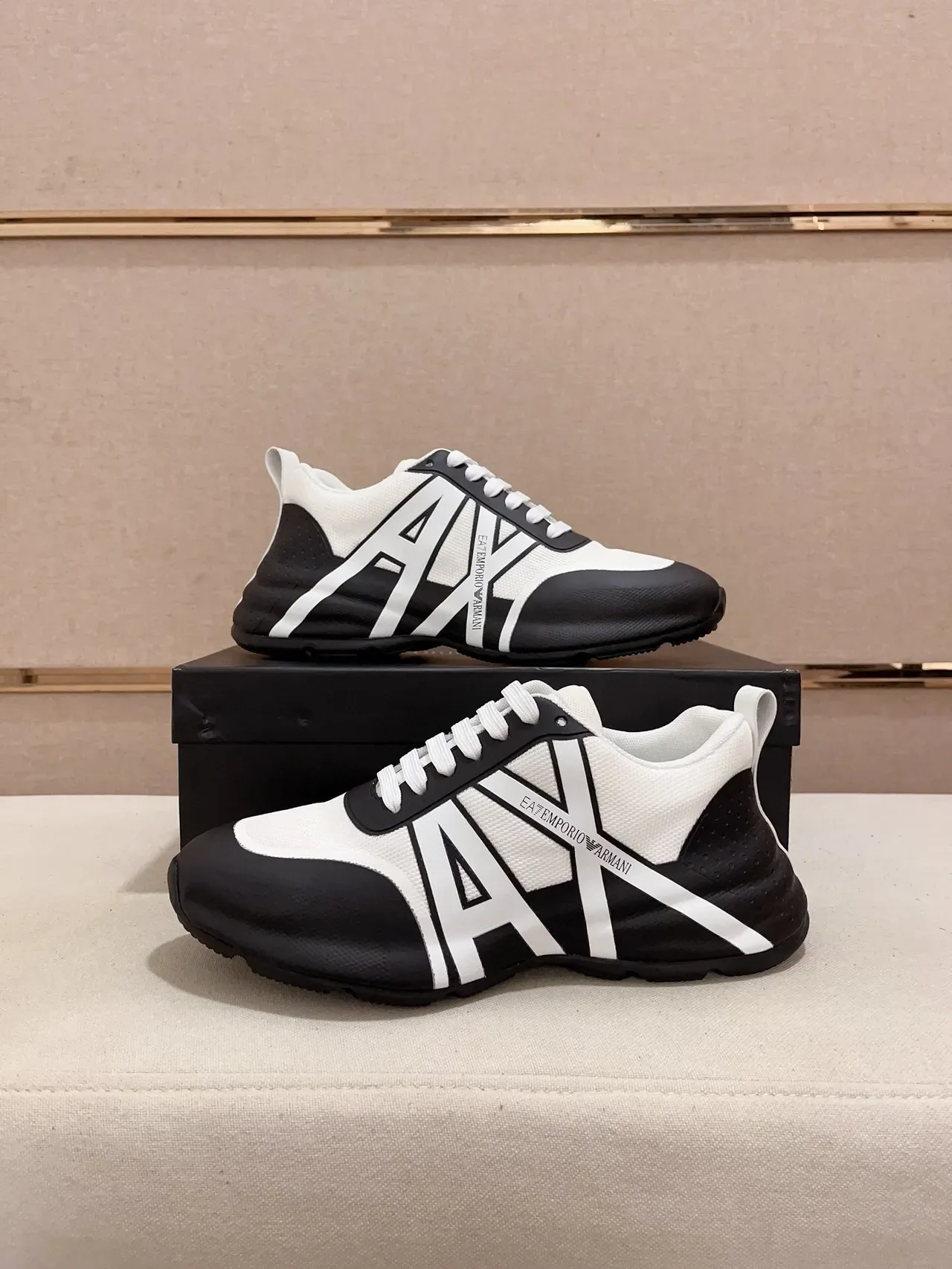 Emporio Armani Lifestyle Sneaker Black and White Monochrome Logo Sneaker 7