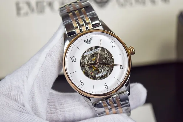 Emporio Armani Meccanico Esqueleto Dial Dois Tons Relógio Mecânico 6