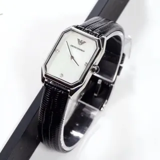 Emporio Armani Octagonal Case White Mother-of-Pearl Dial Black Strap Quartz Watch