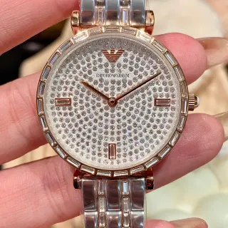Emporio Armani Pavé-Crystal Dial Rose Gold and Silver Quartz Watch