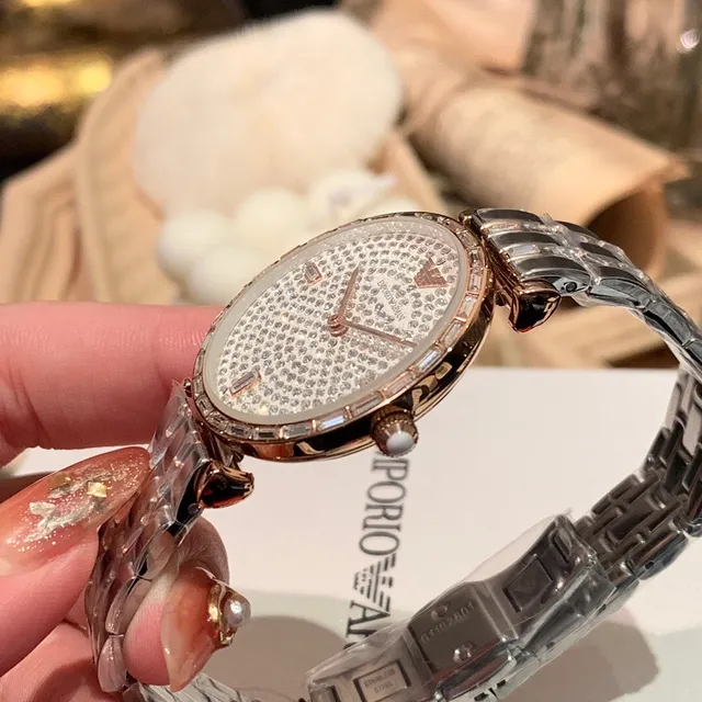 Emporio Armani Pavé-Crystal Dial Montre quartz or rose et argent 4