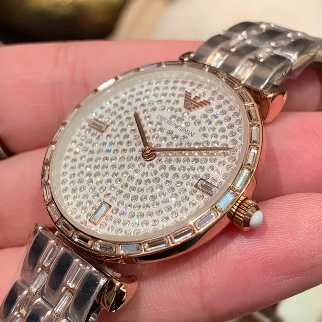 Emporio Armani Pavé-Crystal Dial Montre quartz or rose et argent 5