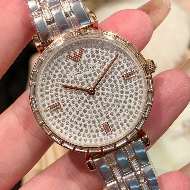 Emporio Armani Pavé-Crystal Dial Montre quartz or rose et argent 6