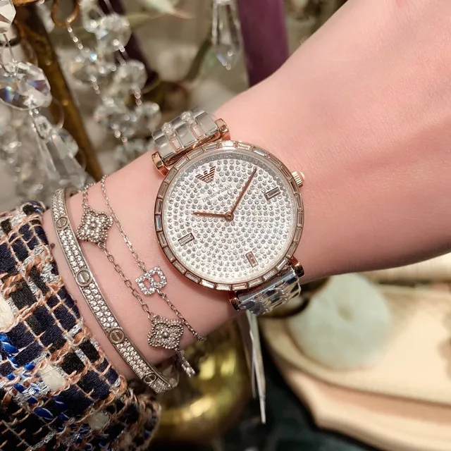 Emporio Armani Pavé-Crystal Dial Montre quartz or rose et argent 7
