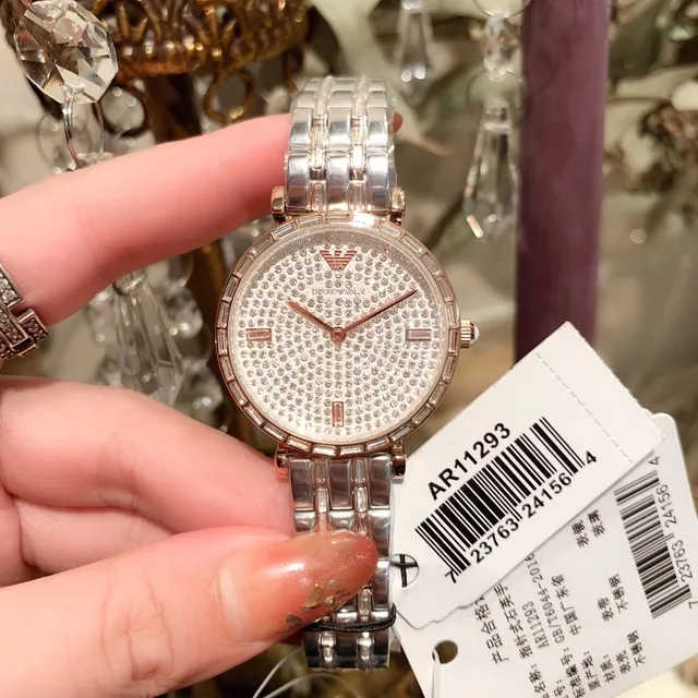 Emporio Armani Pavé-Crystal Dial Montre quartz or rose et argent 8