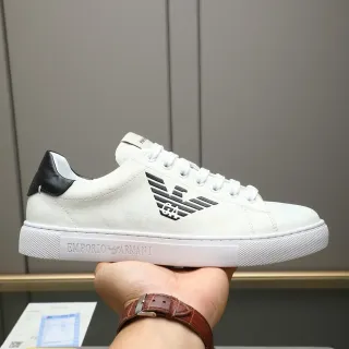 Emporio Armani White Black Low-Top Suede Upper Lifestyle Sneakers