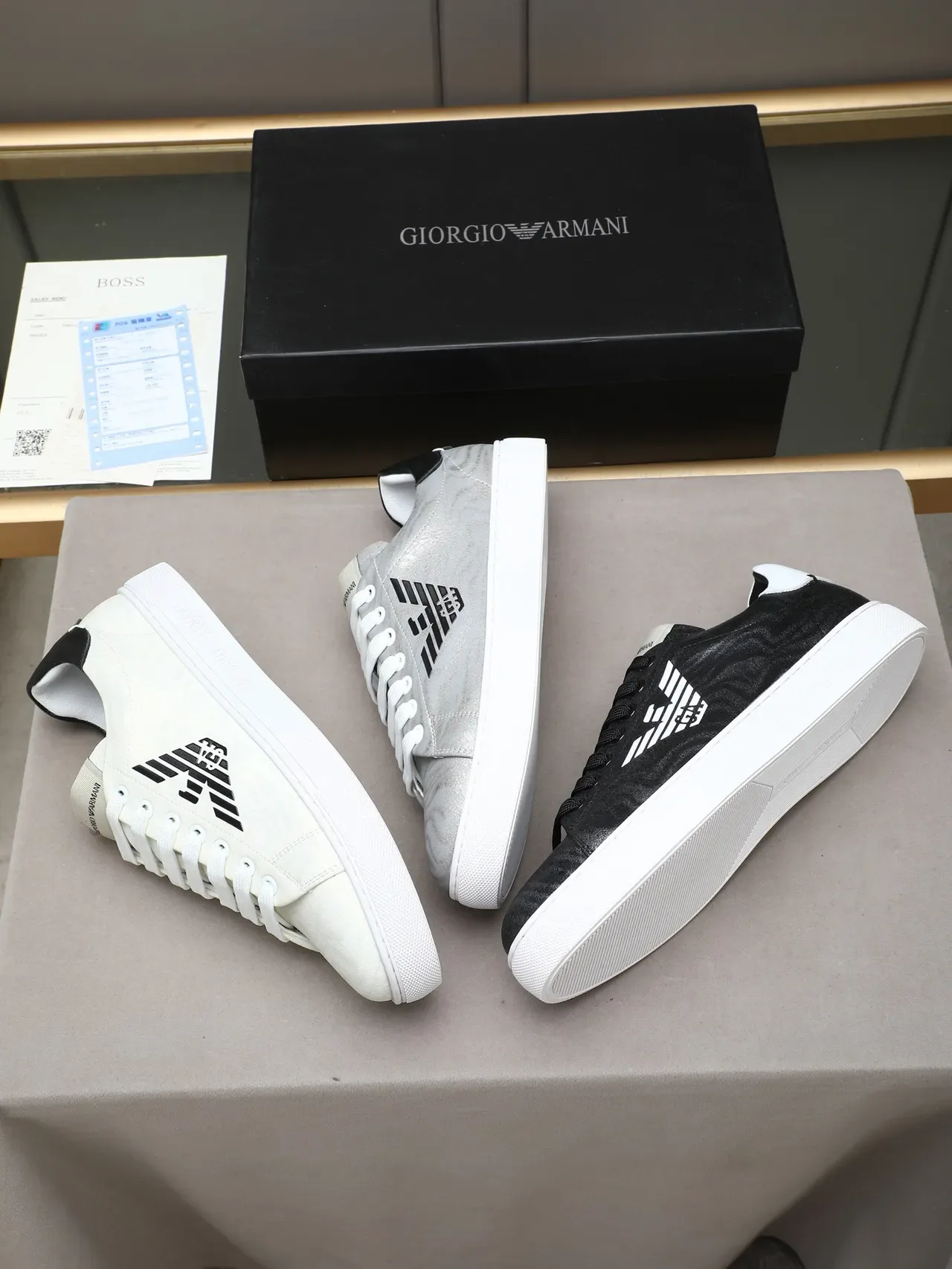 Emporio Armani White Black Low-Top Suede Upper Lifestyle Sneakers 2