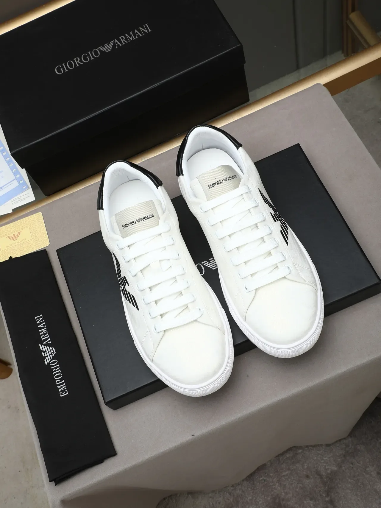 Emporio Armani White Black Low-Top Suede Upper Lifestyle Sneakers 3