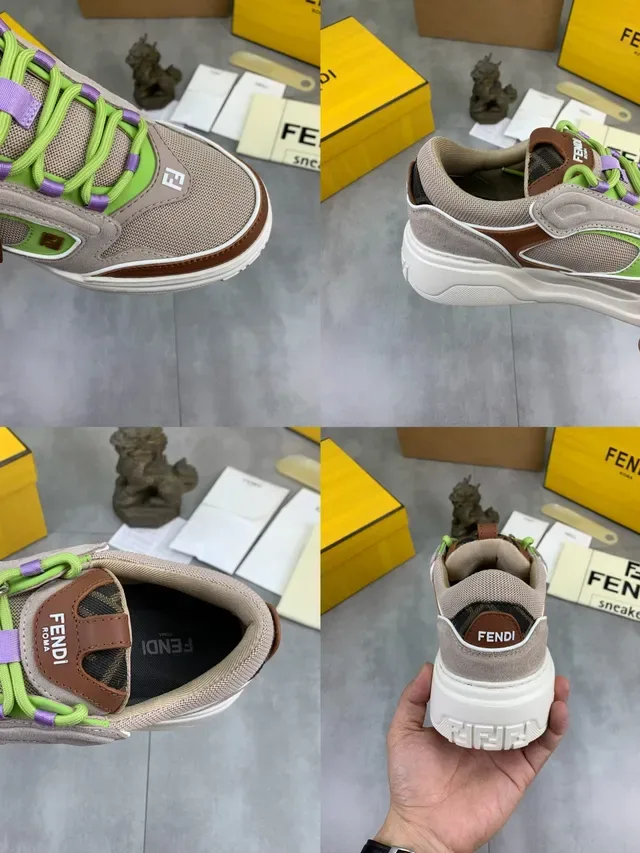 Fendi Chaussures Lifestyle à Semelle Chunky Sculptée en Suede et Mesh à Multi-Panels Beige Marron 2