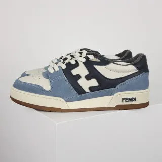 Fendi Blue Navy Layered Suede And Leather Upper FF Monogram Overlay Lifestyle Sneakers