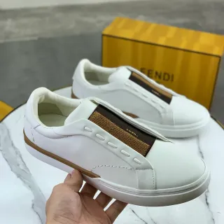 Fendi By The Way White Brown Slip-On Leather Upper Lifestyle Sneakers
