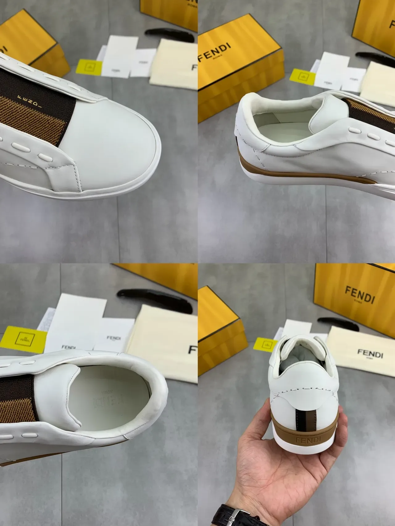 Fendi By The Way Blanc Brun Slip-On Cuir Supérieur Sneakers Lifestyle 2