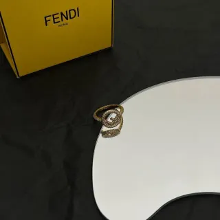 Fendi FF Double G Pavé Crystal Gold-Tone Ring